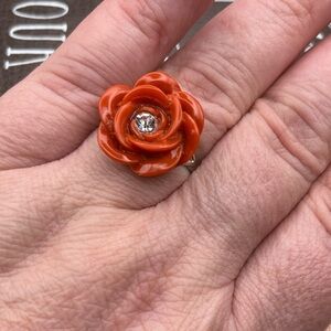 Vintage Red Rose Ring Rhinestone Adjustable Floral Statement Cottagecore Gift